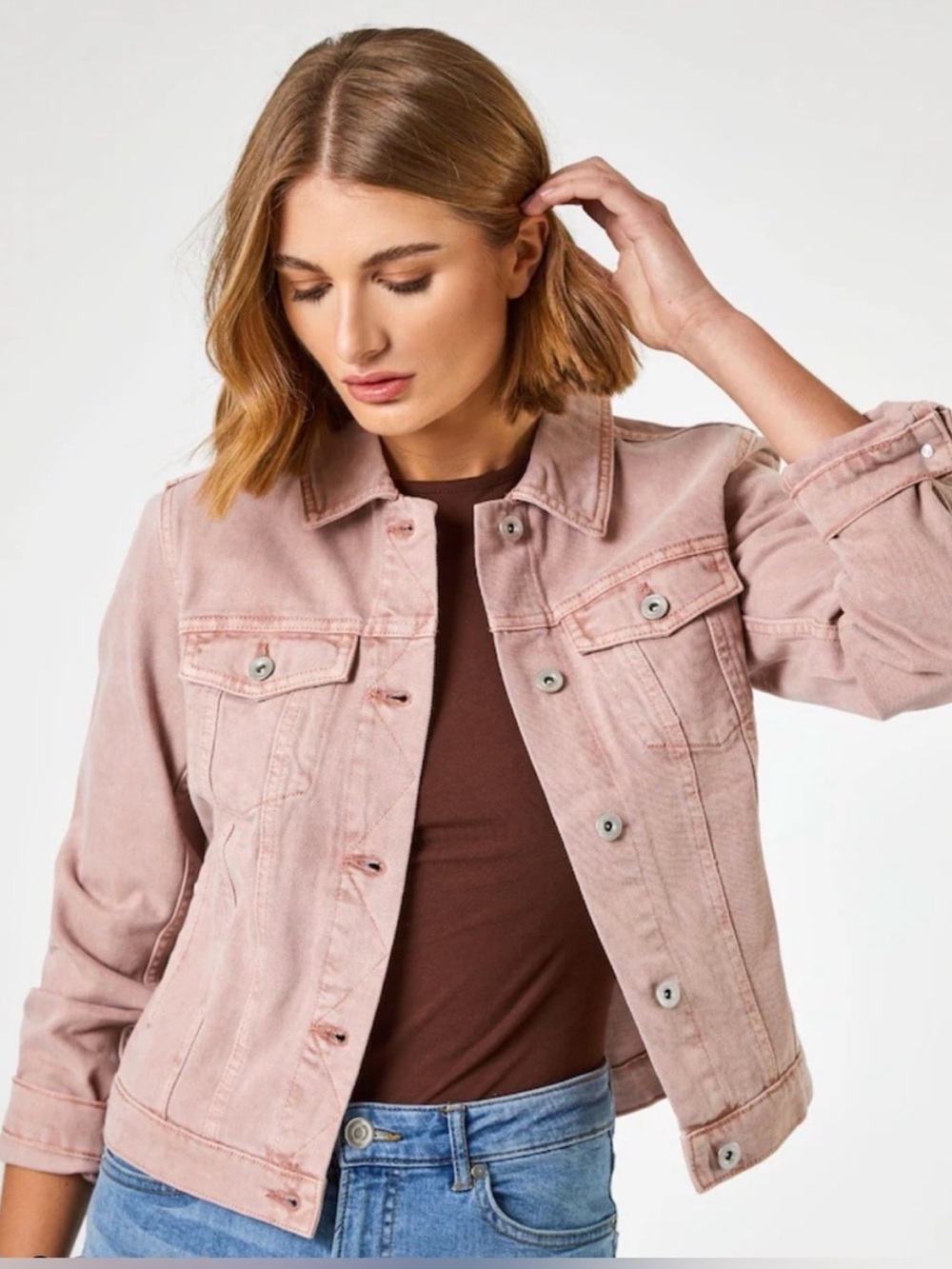 Liverpool Blush Pink Classic Denim Jacket Stretch Size Small